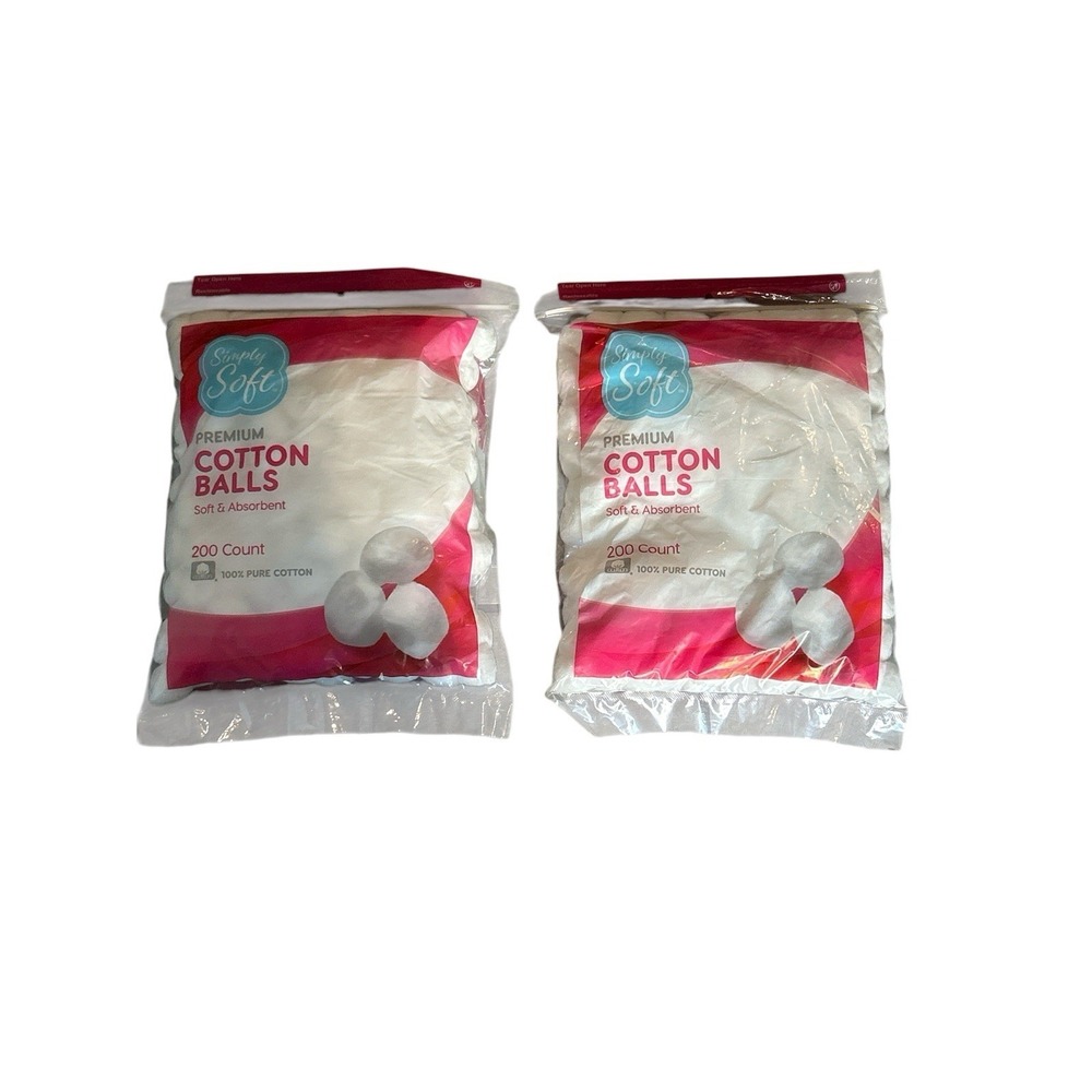 2Pk Simply Soft Premium 100% Pure Cotton Balls Absorbent 200 Hypoallergenic